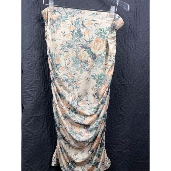 VFSHOW Floral Multicolored Double Sided Ruched Stretchy Midi Skirt SZ M Chic Cut - Picture 1 of 8